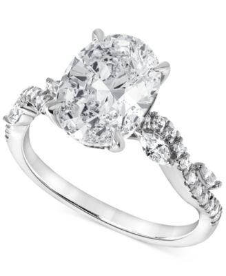 Badgley Mischka Igi Certified Lab Grown Diamond Oval Engagement Ring (3-1/5 ct. t.w.) in 14k Yellow, White or Rose Gold - White Gold
