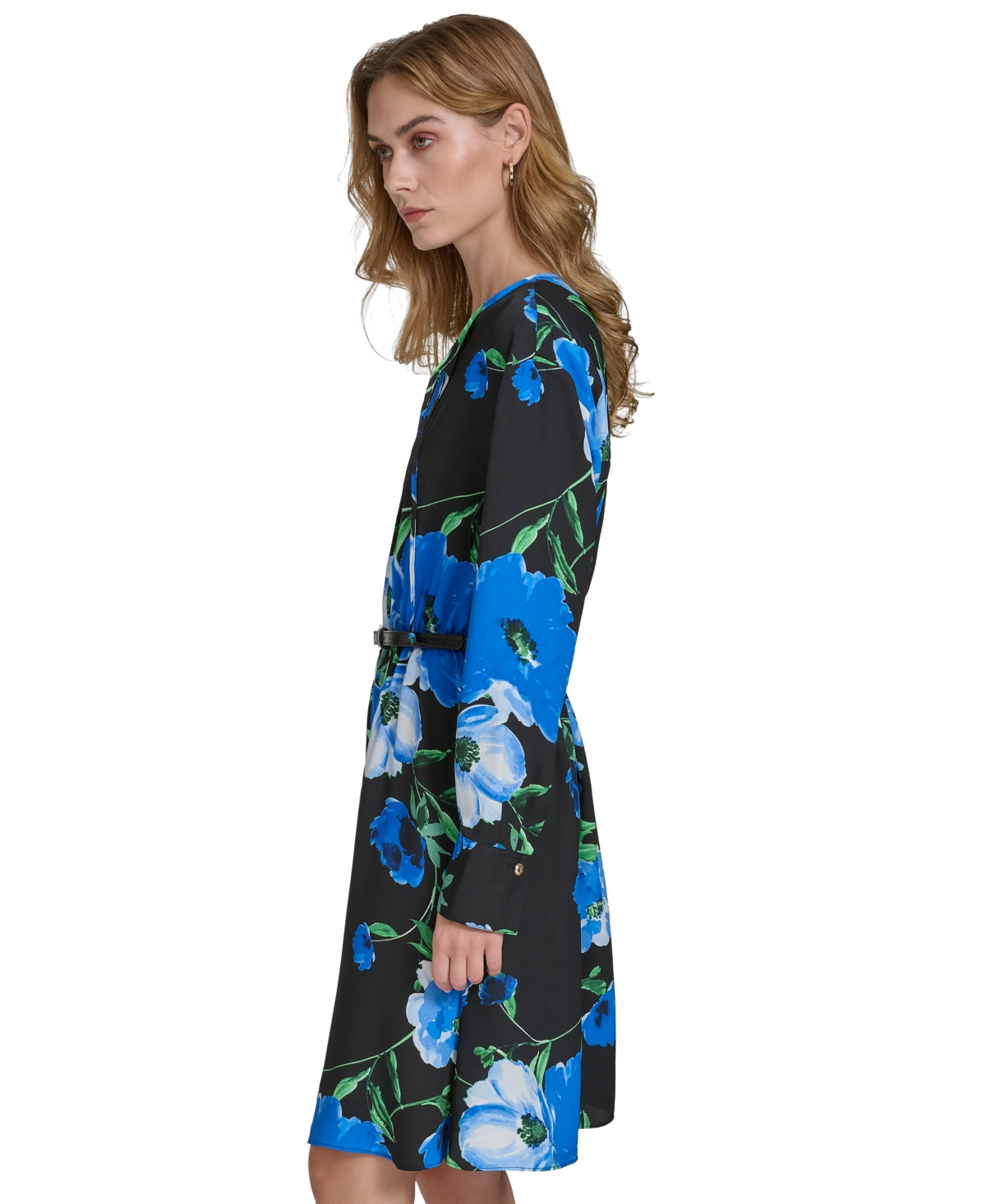HALSTON WOMEN'S LONG-SLEEVE BELTED A-LINE DRESS 