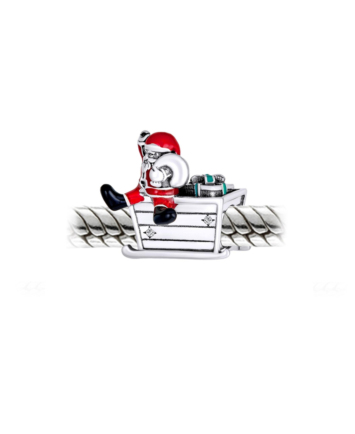 Bling Jewelry Christmas Charm Bead Santa Hat & Sled Sterlingfor Bracelet - Silver