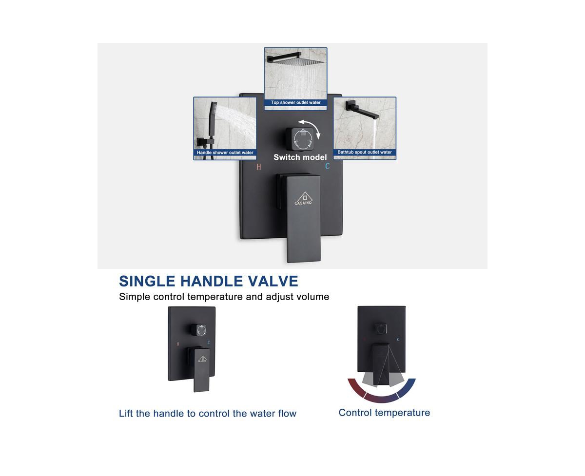 Casainc 3 Function Wall Mount Complete Rainfall Shower System with 3 Setting Handheld and Tub Spout