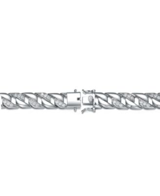 Men's Sterling Silver Iced Out Cubic Zirconia Braided Cuban Chain Bracelet