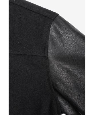 Boy's Wool Varsity Bomber Jacket With Grainy PU Sleeves