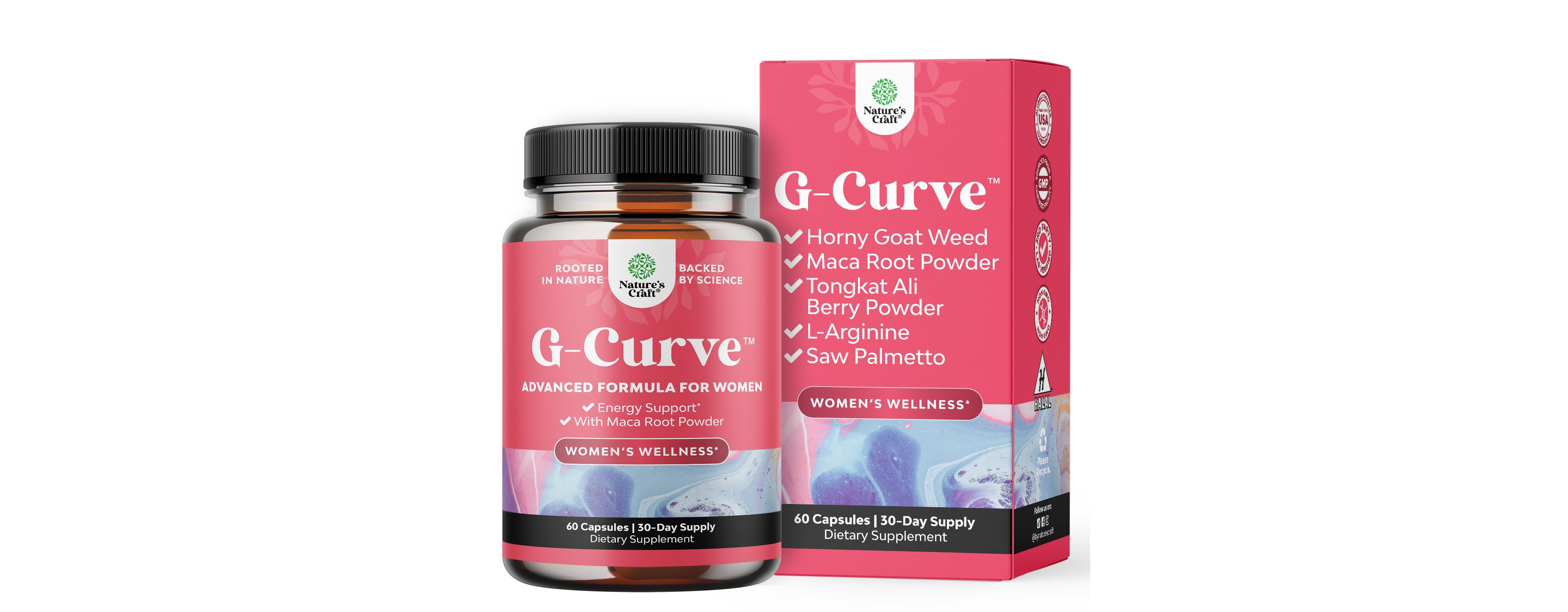 Nature's Craft G-Curve Advanced Formula Capsules for Women, Butt and Breast Enhancement Pills, Body Sculpting Curves Capsules, Nature's Craft, 60ct