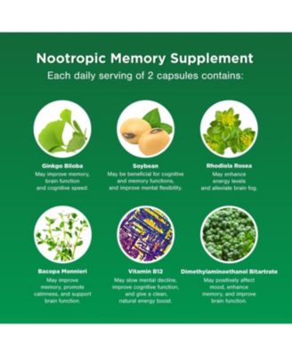 Nootropic Memory Supplement for Brain Support + IQ, Memory Pills for Brain Boost & Natural Energy Booster Vitamin B12 Supplement, 30ct