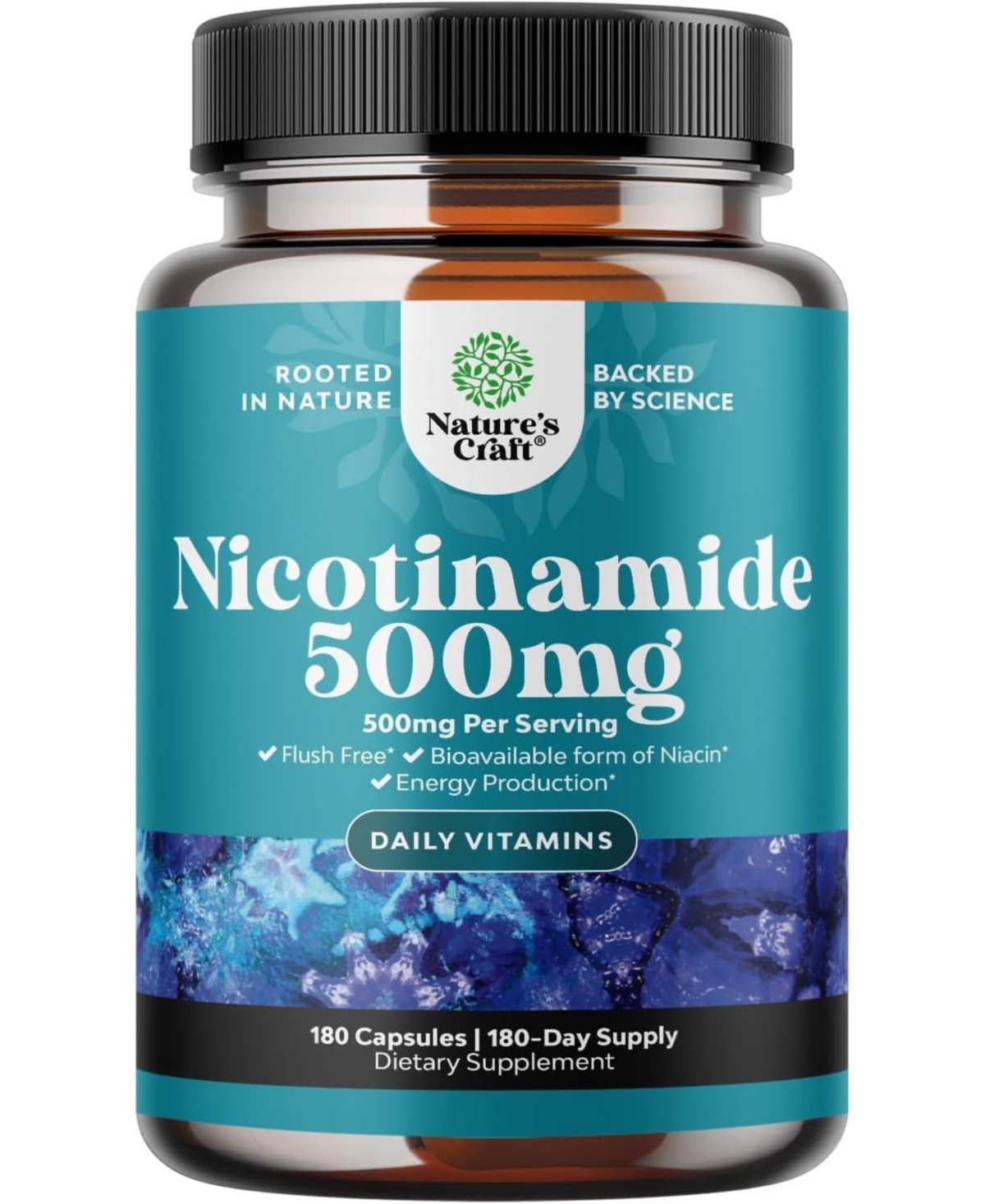 Nature's Craft Nicotinamide Capsules, Mitochondrial Energy and Potent Skin Supplement, Nature's Craft, 180ct