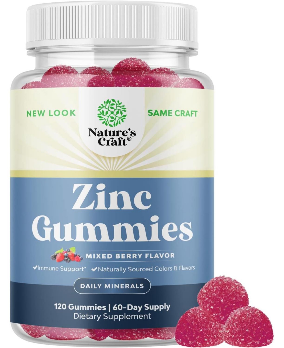Extra Strength Zinc Gummies for Adults, Chewable Zinc Citrate 50mg Immunity Gummies, Gluten & Gelatin Free Non-gmo, Mixed Berry, Nature