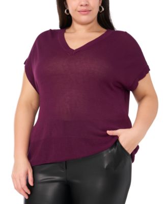 Vince Camuto - Plus Size Short-Sleeve V-Neck Drop-Shoulder Top