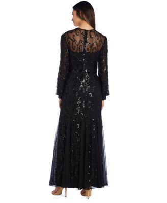 Sequined Blouson-Sleeve Gown