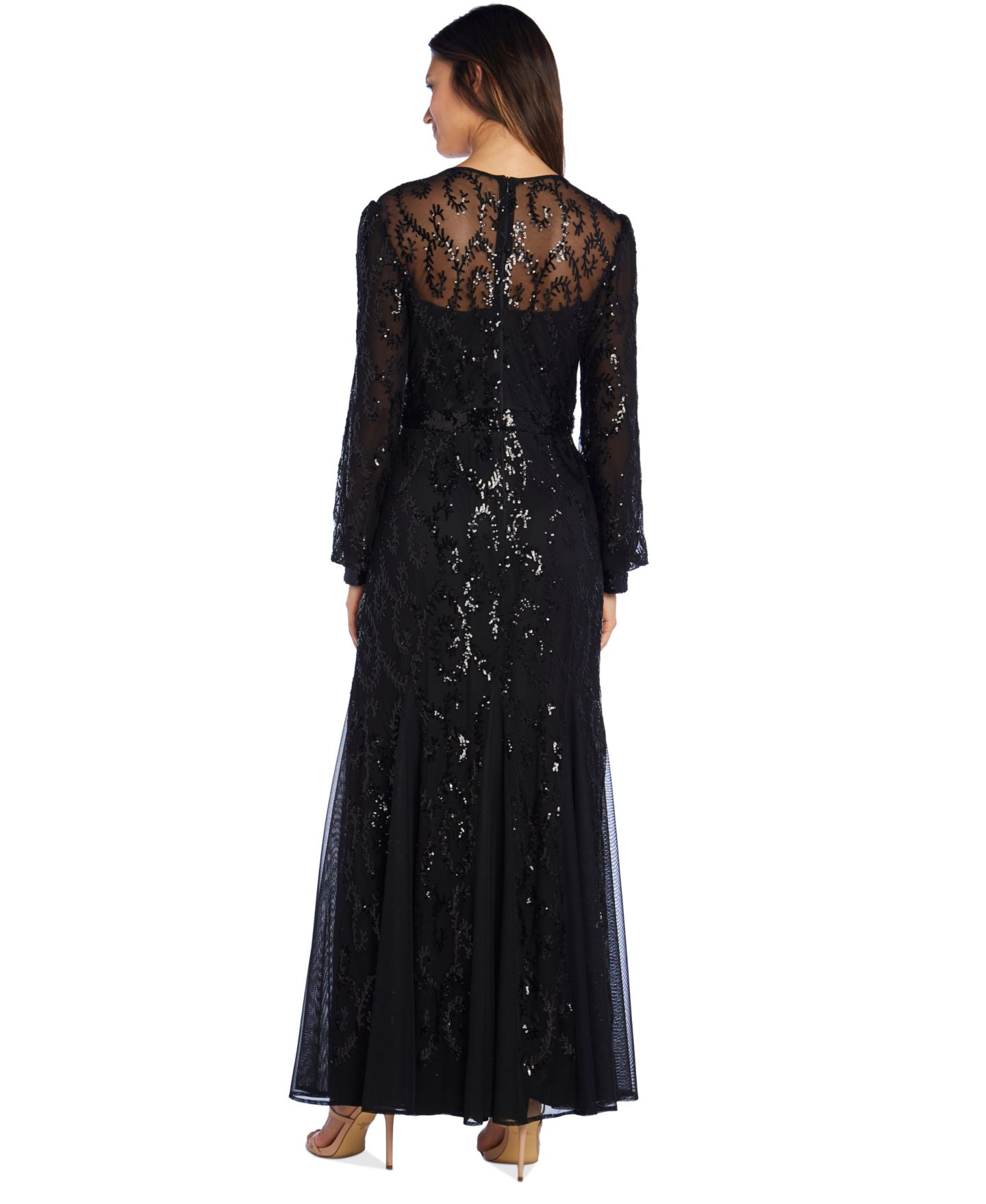 Женские платья R & M Richards Sequined Blouson-Sleeve Gown, цвет: Чёрный — фото 4