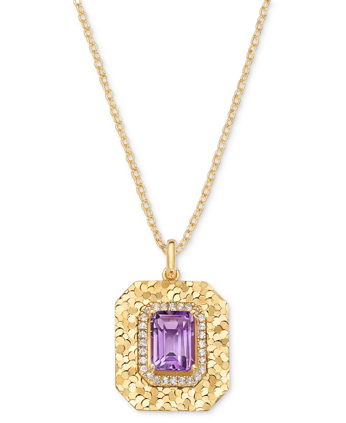 Macy's Amethyst (2-1/5 Ct. T.w.) & White Topaz (1/4 Ct. T.w.) Square Glitter Texture 18" Pendant Necklace I In Amethyst