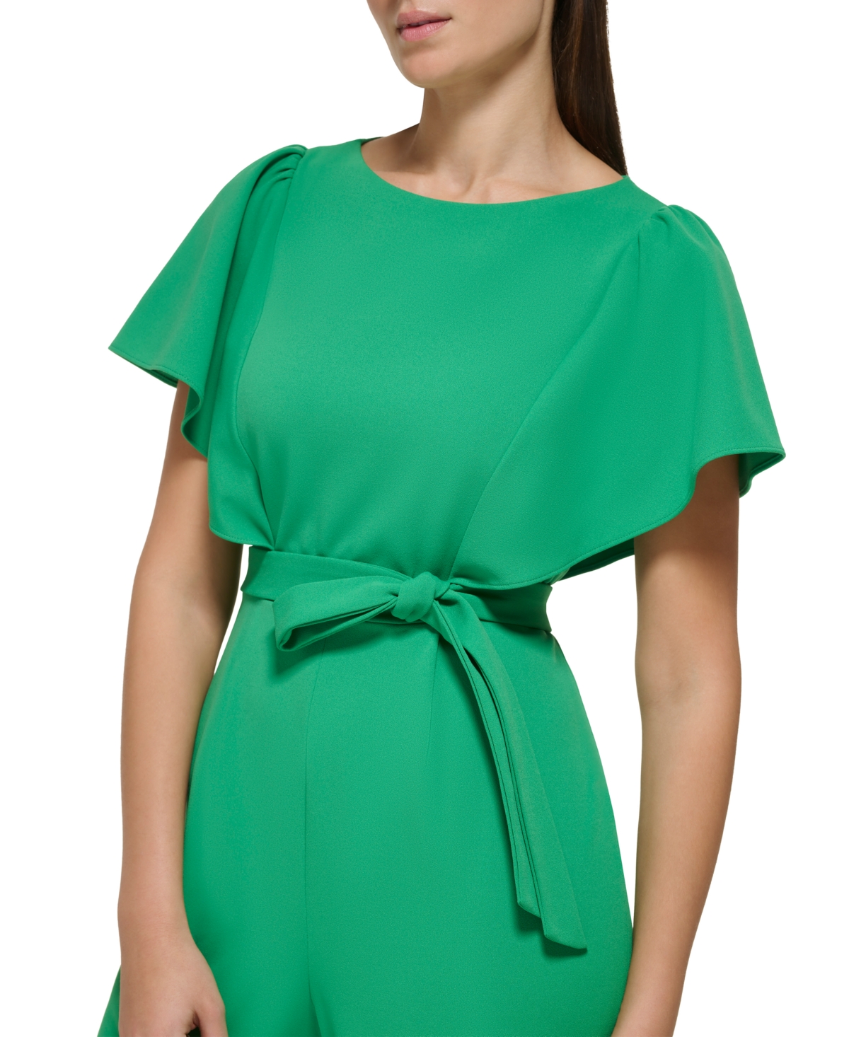 Shop Dkny Women's Cropped Flutter-sleeve Belted Jumpsuit In Apple Green