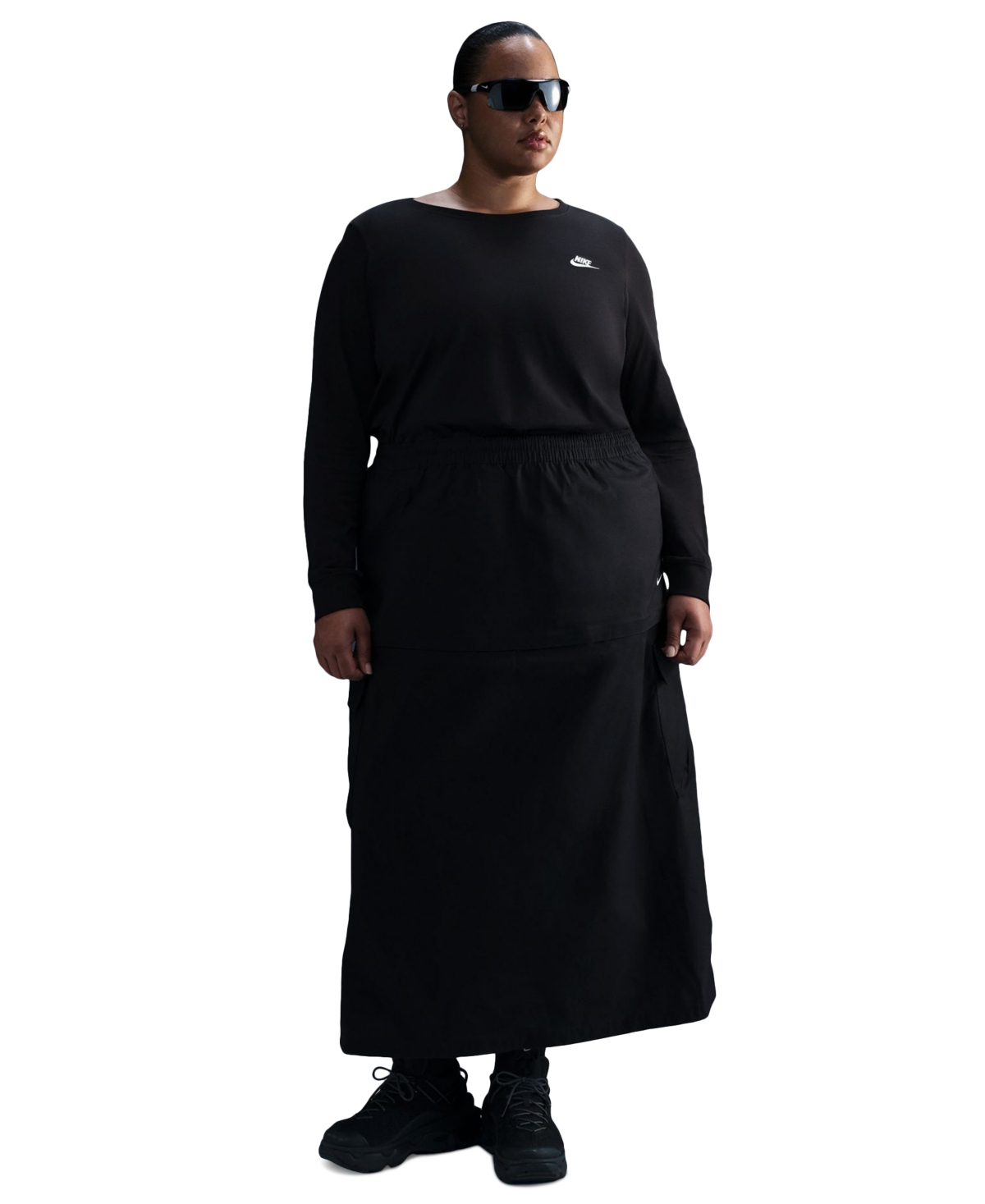 Nike Plus Size Sportswear Club Long-sleeve T-shirt In Black,whit