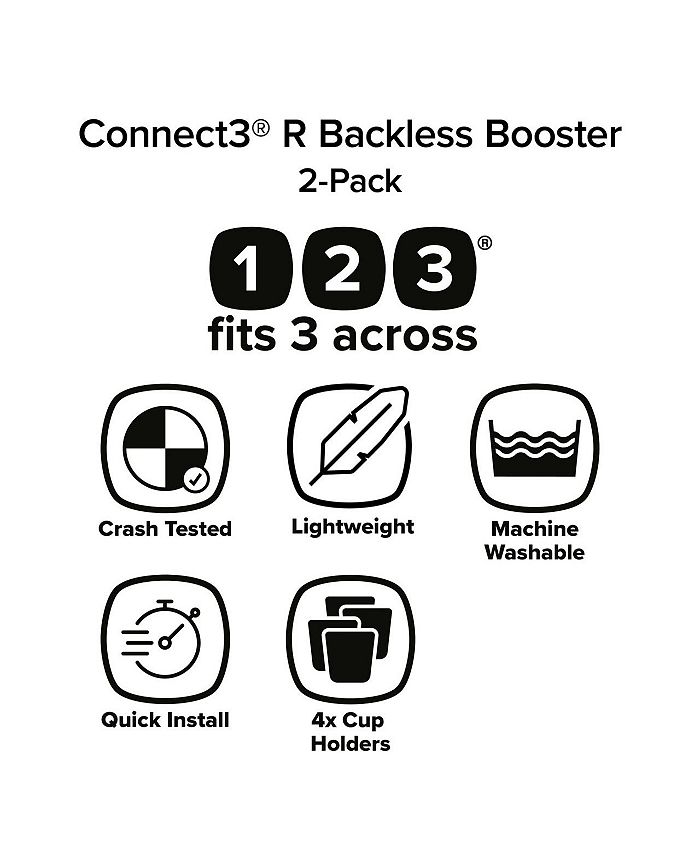 Diono Toddler Connect3 R - Pack of 2 Backless Booster Car Seats - Black - ONE SIZE