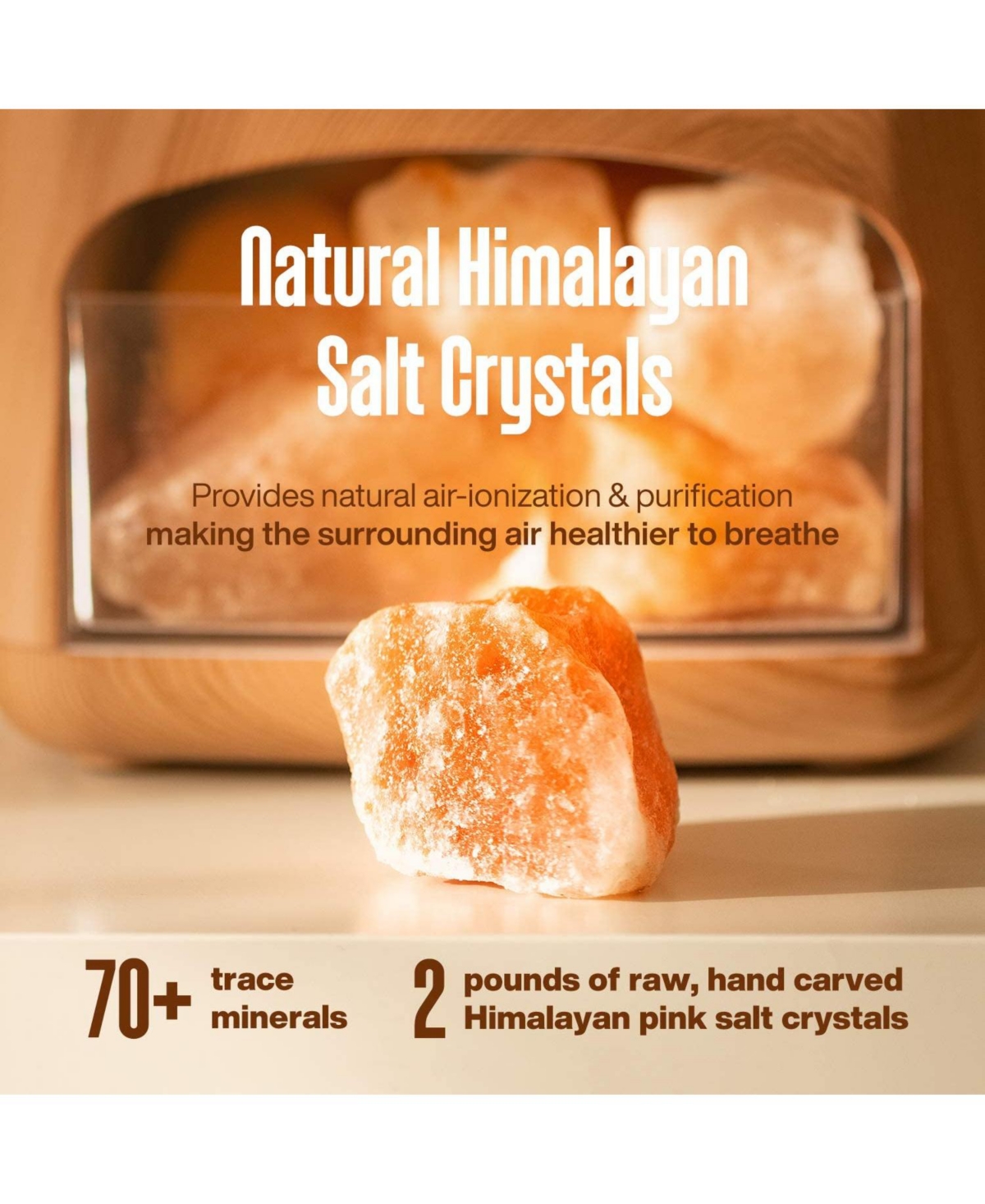Pure Daily Care Himalayan Aromatherapy Pink Salt Diffuser & 10 Essential Oils – Aromatherapy & Ionic Himalayan Salt - Light Wood