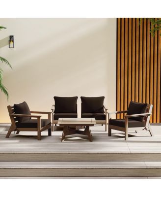 Outdoor 5-Piece Weathered Wood Modular Sectional Patio Furniture Sofa Set