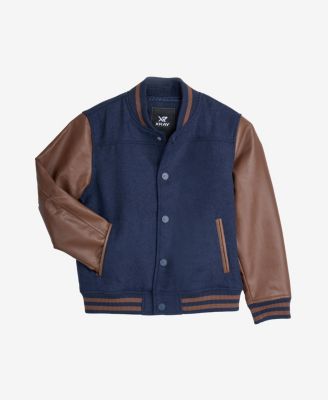 Boy's Wool Varsity Bomber Jacket With Grainy PU Sleevees Jackets