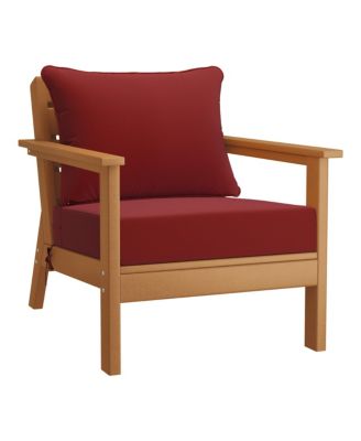 Outdoor Modern HDPE Patio Teak Club Chairs with Deep Seat Cushions (Set of 2)