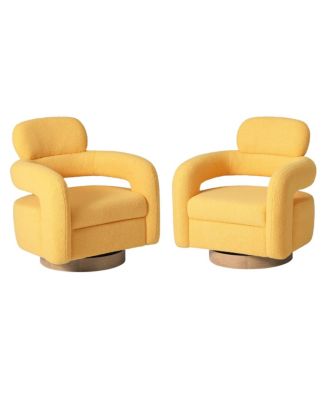 Mid-Century Modern Faux Sherpa Swivel Barrel Accent Chair (Set of 2)