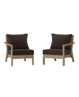 Outdoor Patio HDPE Weathered Wood Loveseat Sofa with Patio Cushions