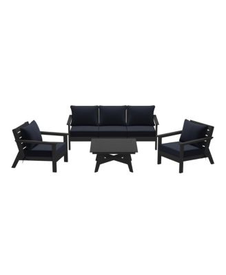 Outdoor 6-Piece Black Modular Sectional Patio Furniture Sofa Set