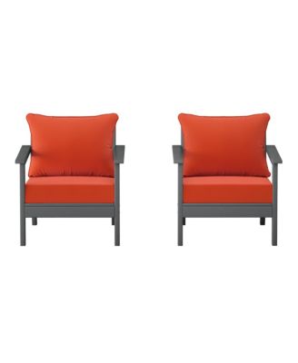 Outdoor Modern HDPE Patio Gray Club Chairs with Deep Seat Cushions (Set of 2)