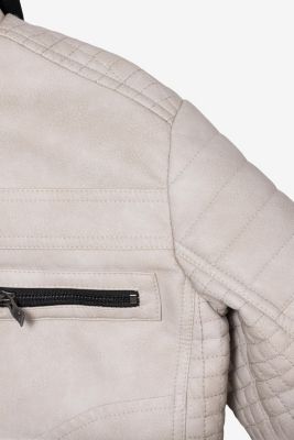 Boys Lined Moto PU Leather Jacket With Removable Hood