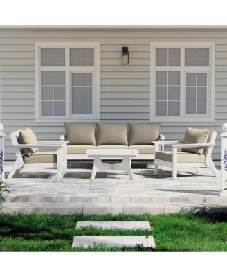 Outdoor 6-Piece White Modular Sectional Patio Furniture Sofa Set