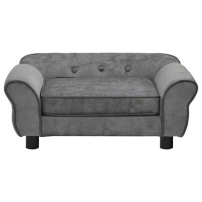 Dog Sofa Dark Grey Plush (80% polyester, 20% cotton), solid fir wood