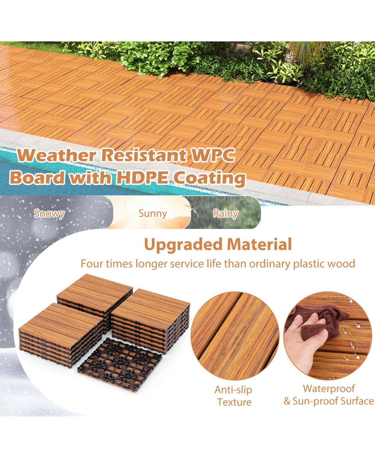 Costway 18 Pcs Interlocking Deck Tiles Anti-slip Floor Tiles for Poolside All Weather