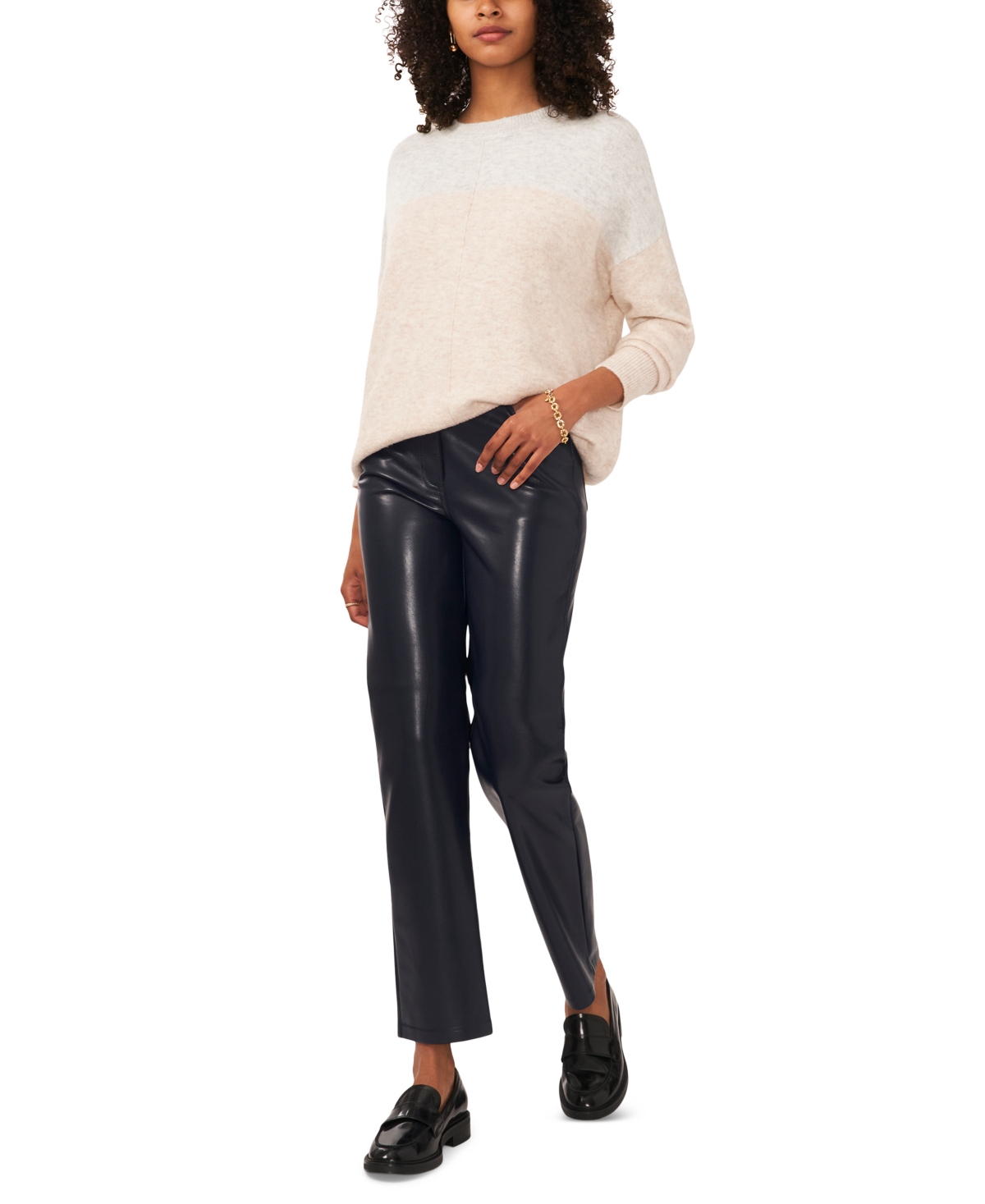 Vince Camuto Cozy Extended Shoulder Color Blocked Sweater In Malted