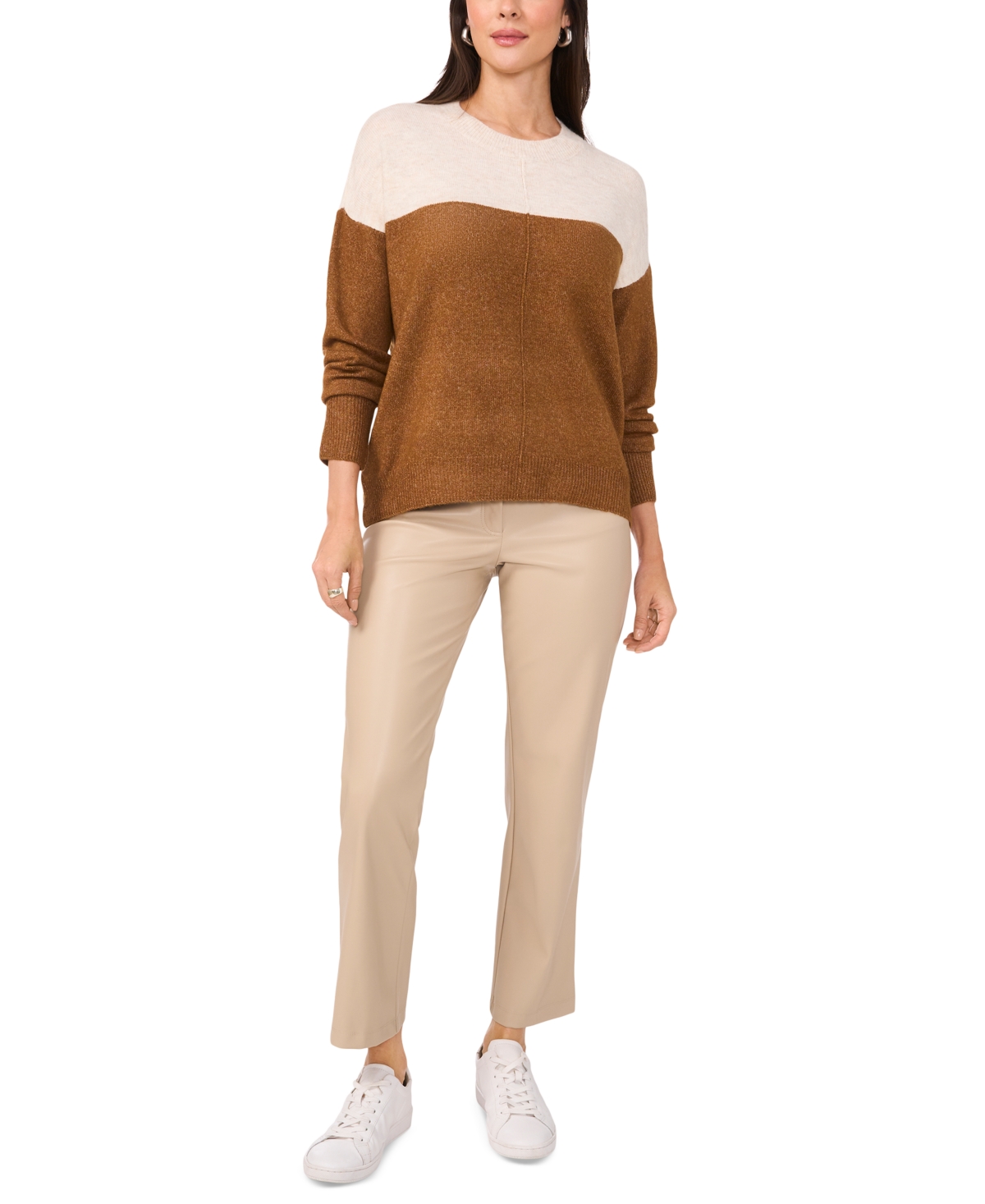 Vince Camuto Cozy Extended Shoulder Color Blocked Sweater In Toasted