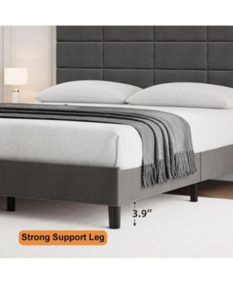 Queen Bed Frame, Linen Upholstered Platform Queen Bed Frame with Height Adjustable Headboard, Metal Frame Queen Bed Frame with Strong Wood Slats and Support Legs, No Boxing Needed