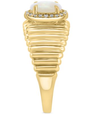 EFFY&reg; Opal (1/2 ct. t.w.) & Diamond (1/20 ct. t.w.) Halo Ridge Ring in 14k Gold