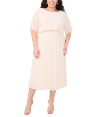 MSK - Plus Size Round-Neck Flutter-Sleeve Pleated Midi Dress