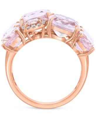 EFFY&reg; Rose Quartz (10 ct. t.w.) & Diamond (1/6 ct. t.w.) Cushion Cluster Ring in 14k Rose Gold