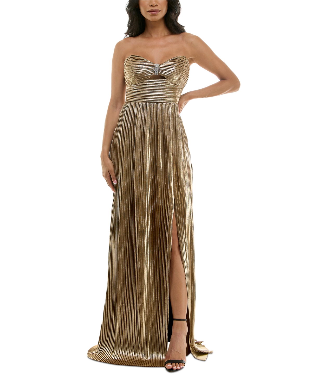 Emerald Sundae Juniors' Metallic Embellished Cutout Gown In Brown | ModeSens