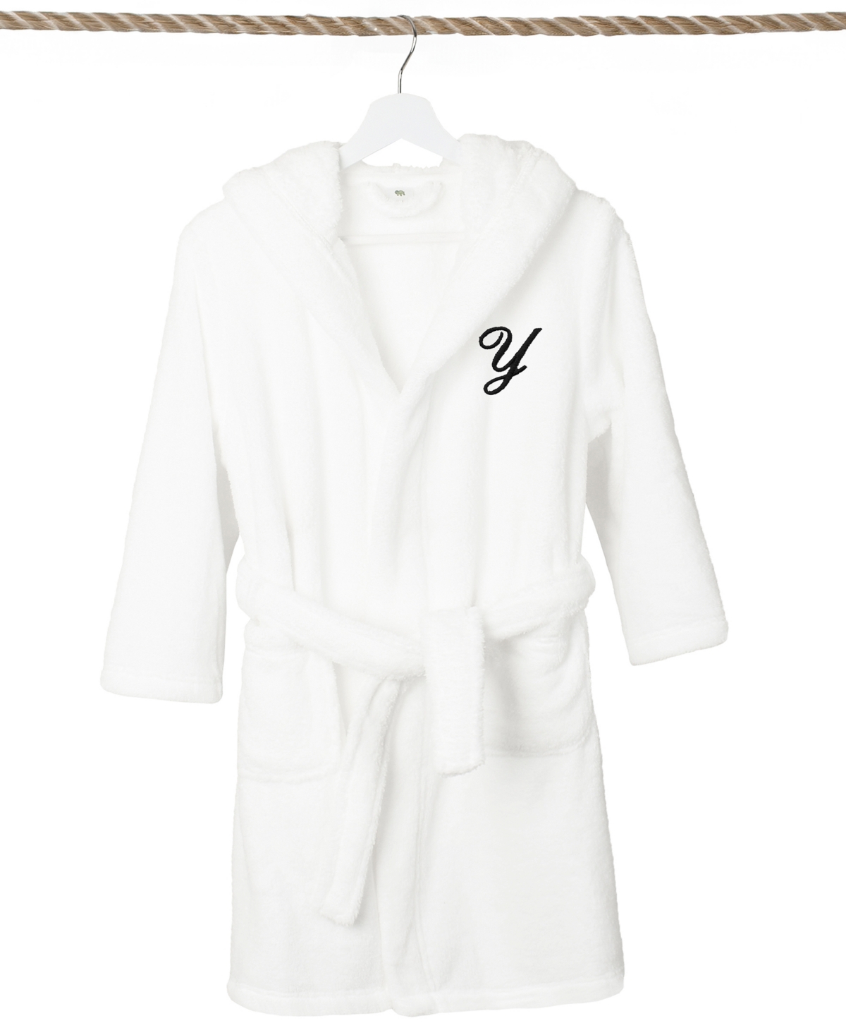 Linum Home Personalized Kids Super Plush Hooded Bathrobe In Y White,black