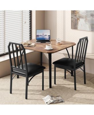 3-Pc. MDF & Metal PU Upholstered Chairs And Chamfer Edge Table Dining Room Set
