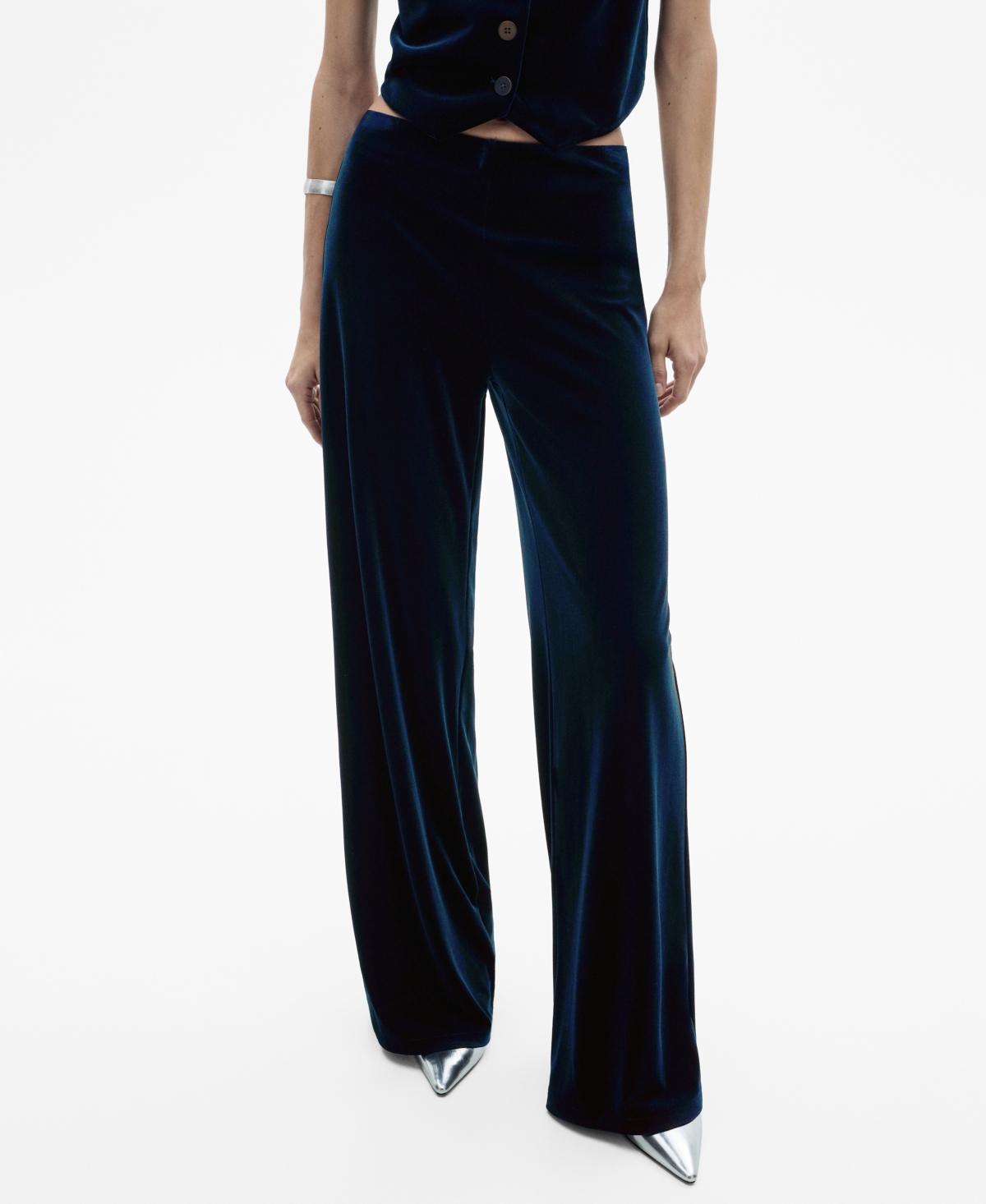 Mango Women's Velvet Wide Leg Pants