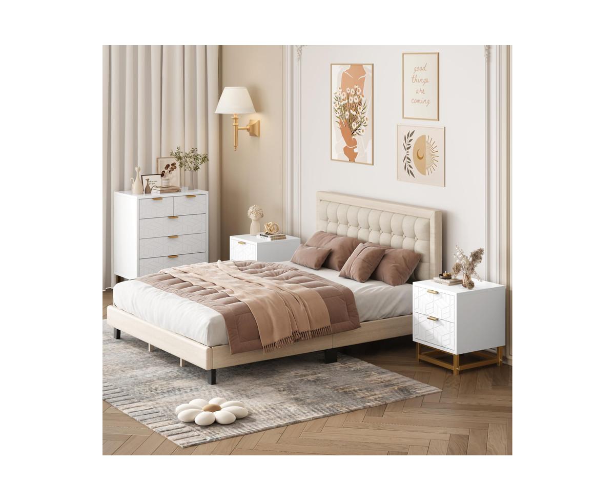 Dresser for Bedroom, 5 Drawer Dresser with Metal Legs, Modern Dresser Chest Organizer with Wide Storage, Chest of Drawers for Bedroom, Living Room, En