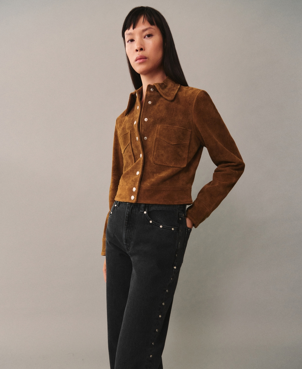 Mango Women's Studs Detail Straight-Fit Jeans