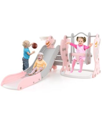 4-in-1 Kids Slide and Swing Set with Basketball Hoop