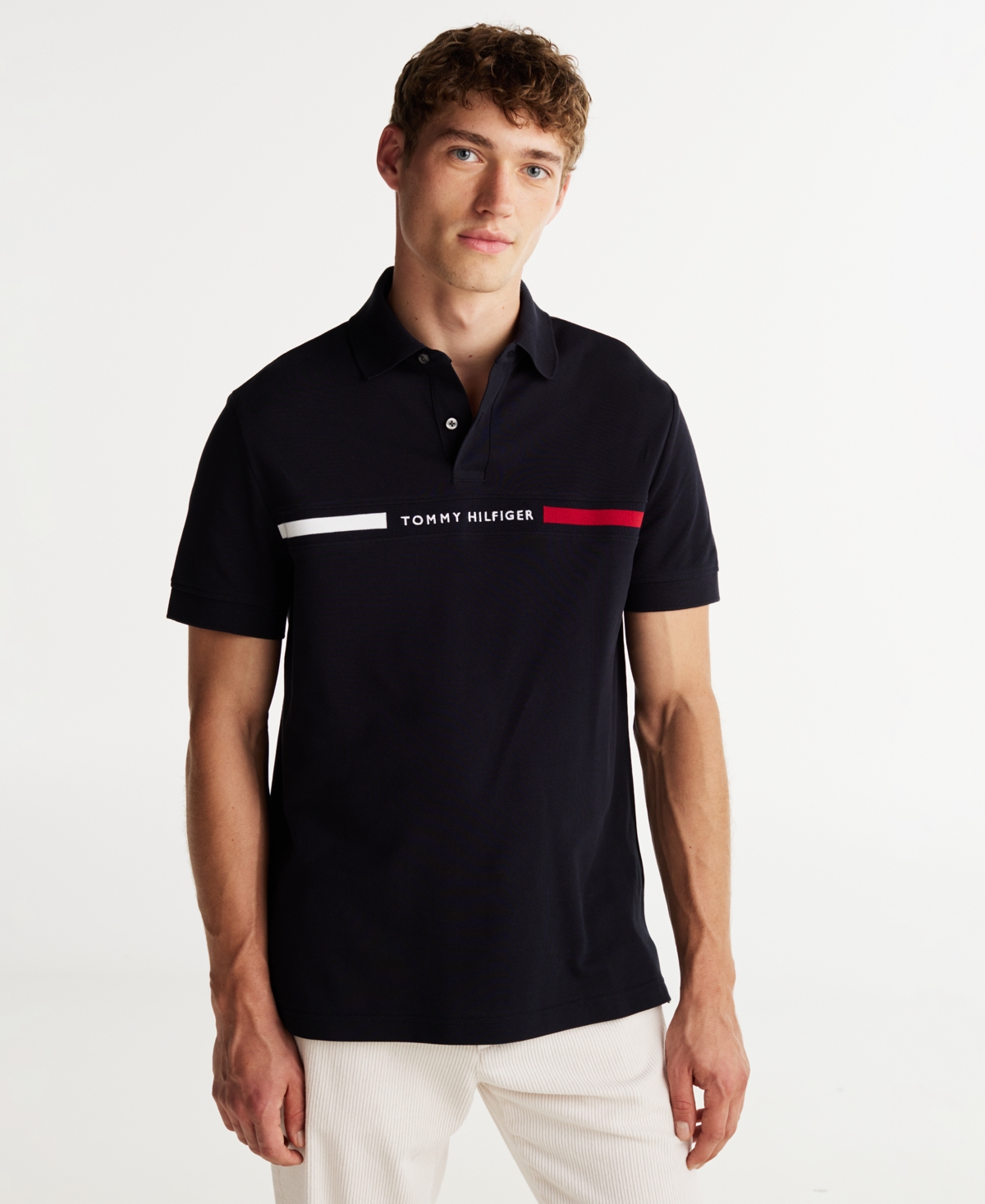 Tommy Hilfiger Regular Fit Embroidered Stripe Polo In Navy