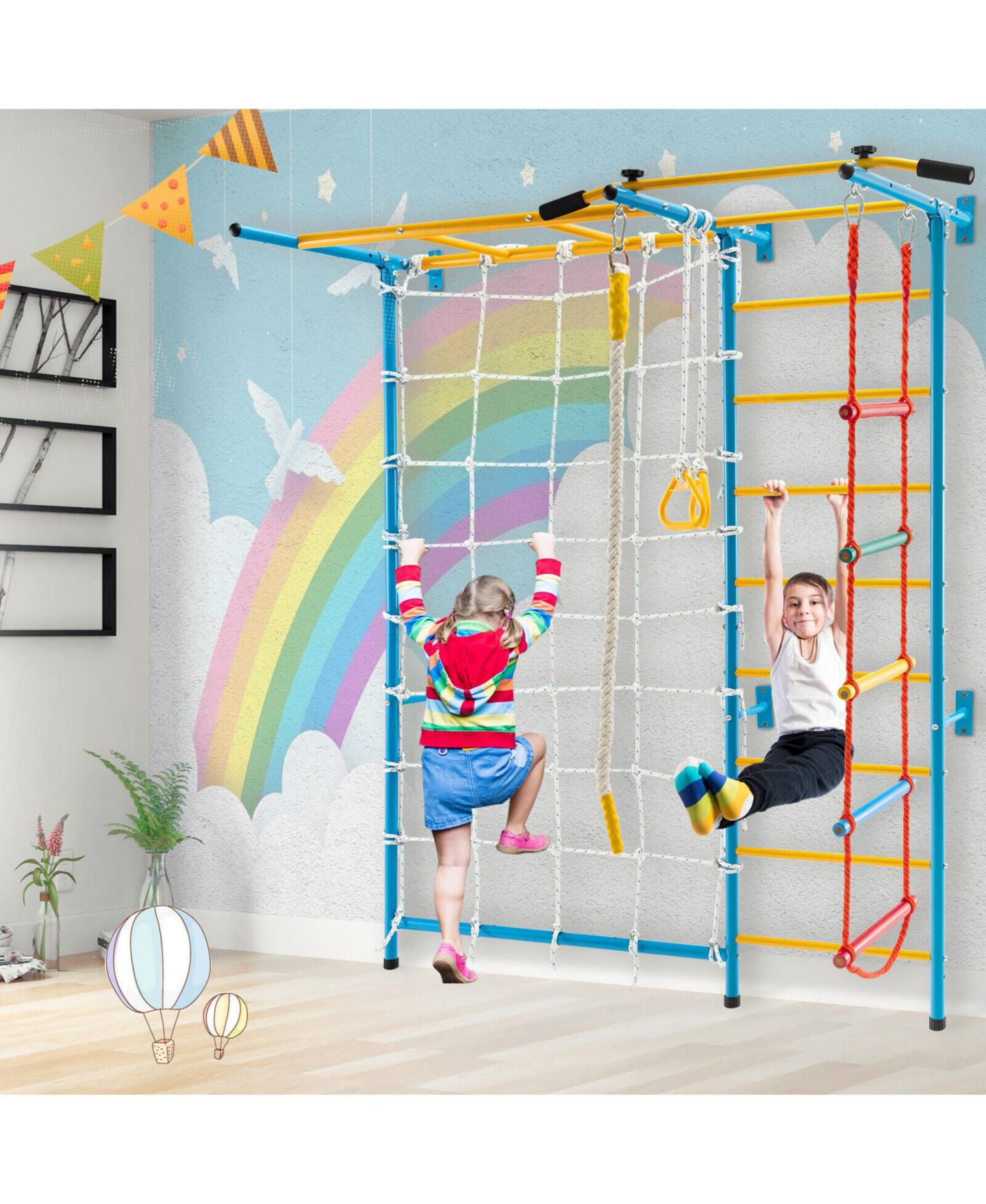 Детские игрушки GOUUN 7-In-1 Swedish Wall Ladder Carbon Steel Indoor Gym Playground Set, Ages 3+ — фото 10