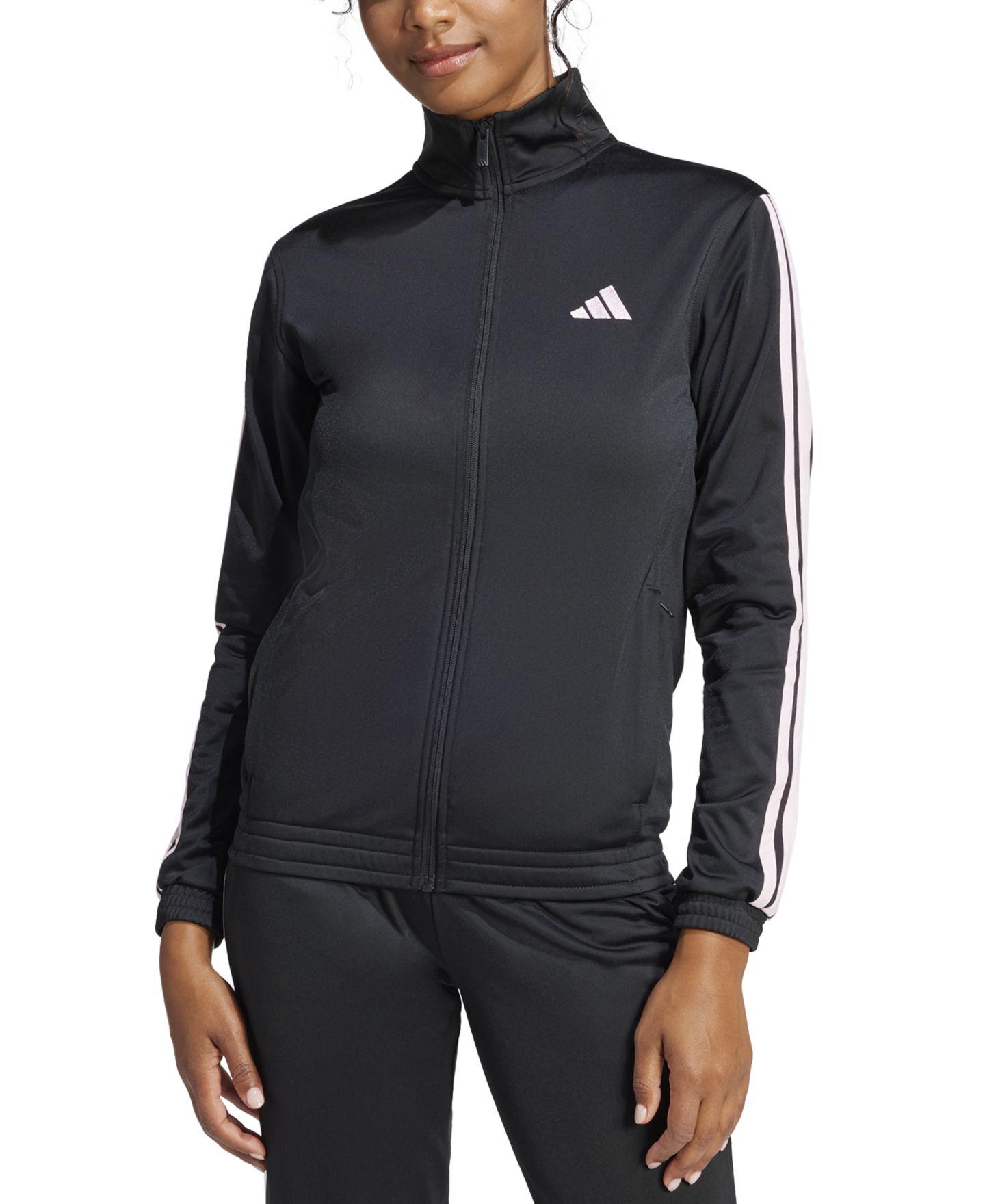 Женская куртка adidas Tricot 3-Stripes Track Jacket, цвет: Чёрный / Прозрачный розовый — фото 1