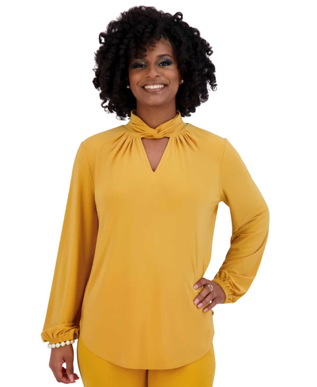 Women's Twisted Mock Neck Long-Sleeve Top Regular & Plus - Crimson