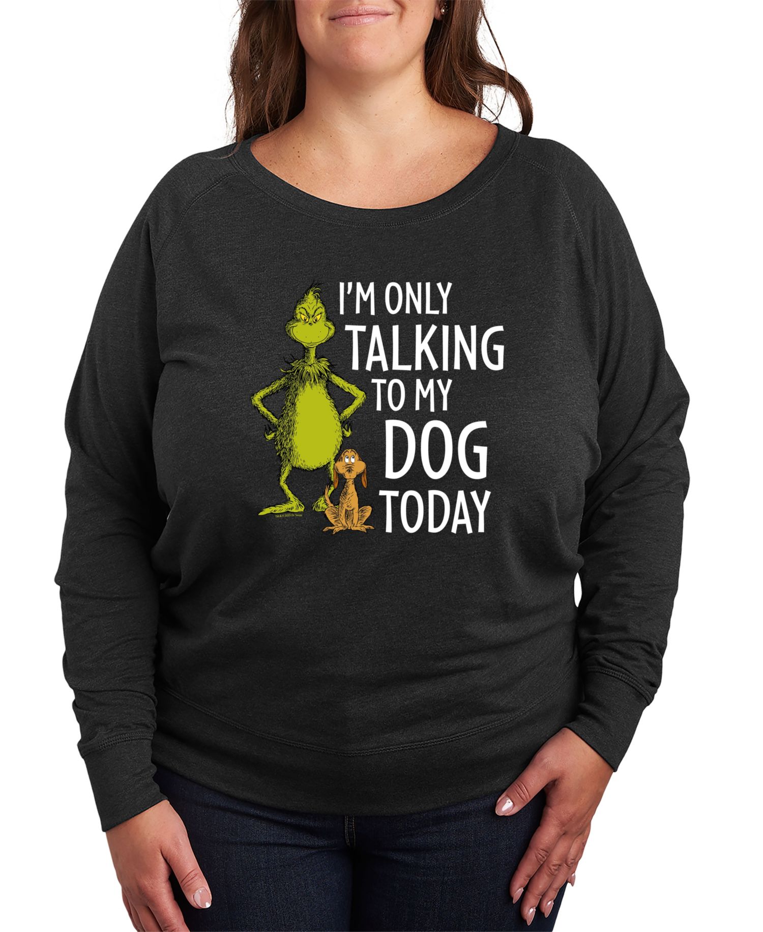 Plus Size Grinch Only Talking to My Dog Graphic Pullover Top