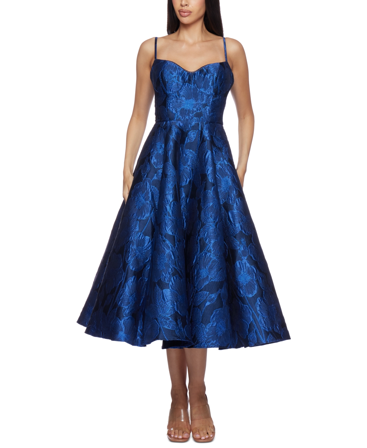 B Darlin Juniors' Sweetheart-Neck Jacquard Fit & Flare Dress -royal