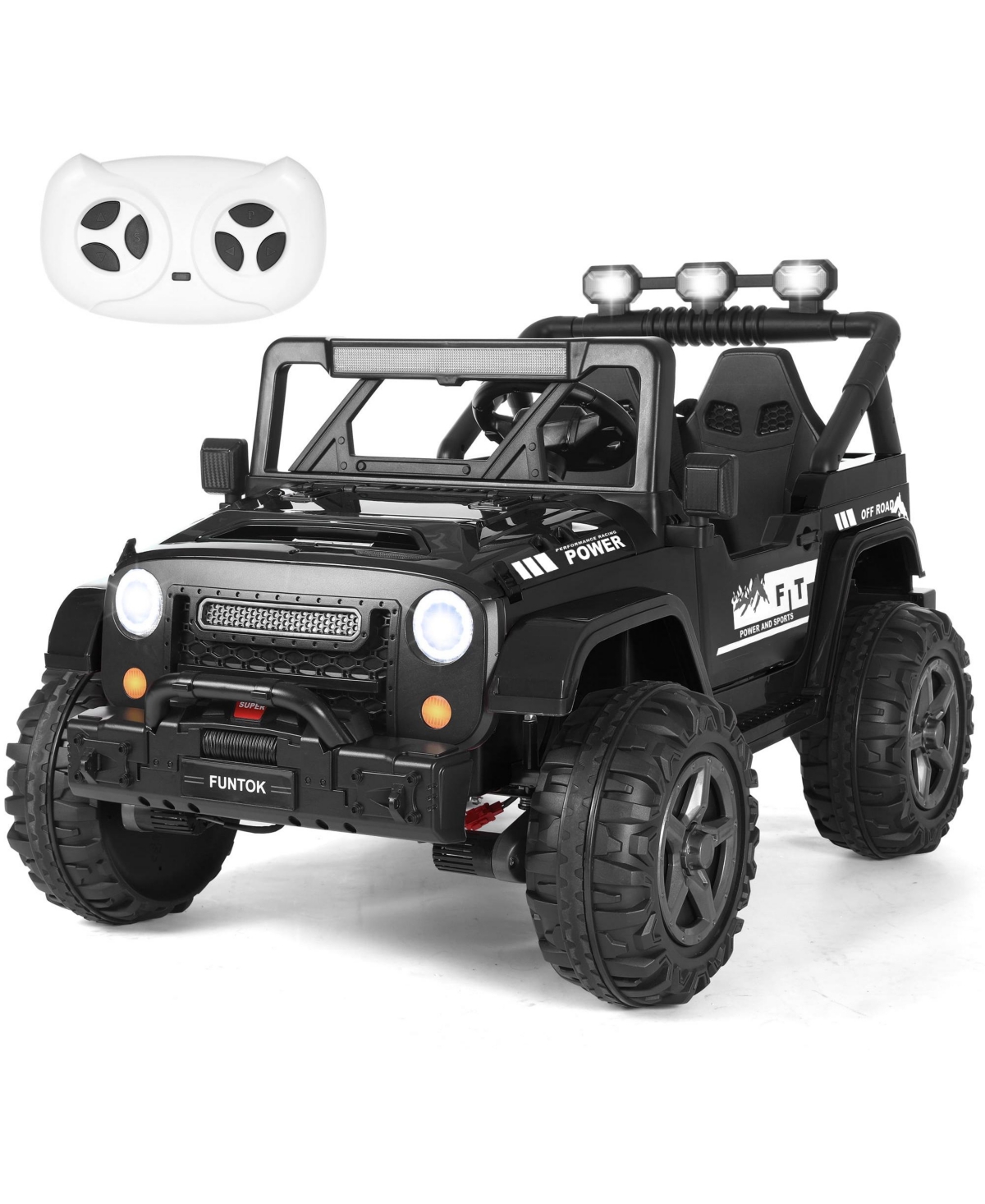 Funtok 24V 2 Seater Ride On Truck Electric Car w/ Parent Remote Control, Music, Led Lights, Spring Suspension