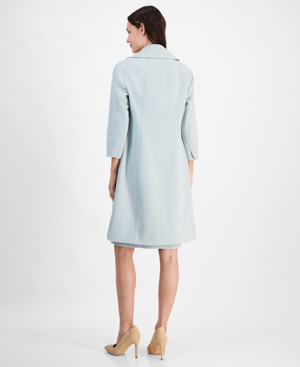 Anne Klein Womens Sleeveless V Neck Slit Hem Dress Stretch Wide Collar Open Front Long Jacket In Soft Aloe
